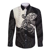 Black Polynesia Tribal Octopus Tattoo Long Sleeve Button Shirt Pikake Lei Polynesian Pattern LT14 Unisex Black - Polynesian Pride