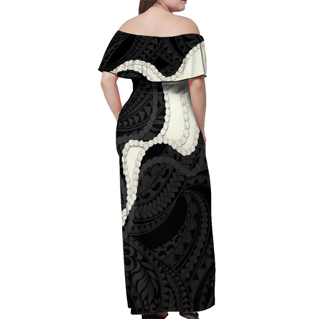 Black Polynesia Tribal Octopus Tattoo Off Shoulder Maxi Dress Pikake Lei Polynesian Pattern LT14 - Polynesian Pride