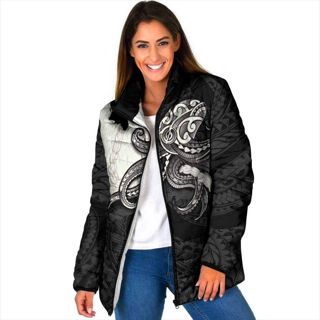 Black Polynesia Tribal Octopus Tattoo Padded Jacket Pikake Lei Polynesian Pattern LT14 Women Black - Polynesian Pride