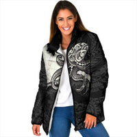 Black Polynesia Tribal Octopus Tattoo Padded Jacket Pikake Lei Polynesian Pattern LT14 Women Black - Polynesian Pride