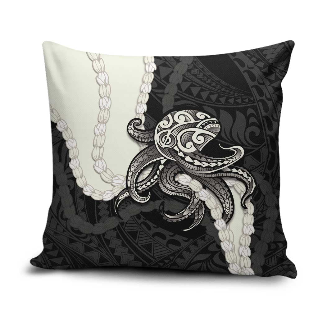 Black Polynesia Tribal Octopus Tattoo Pillow Cover Pikake Lei Polynesian Pattern