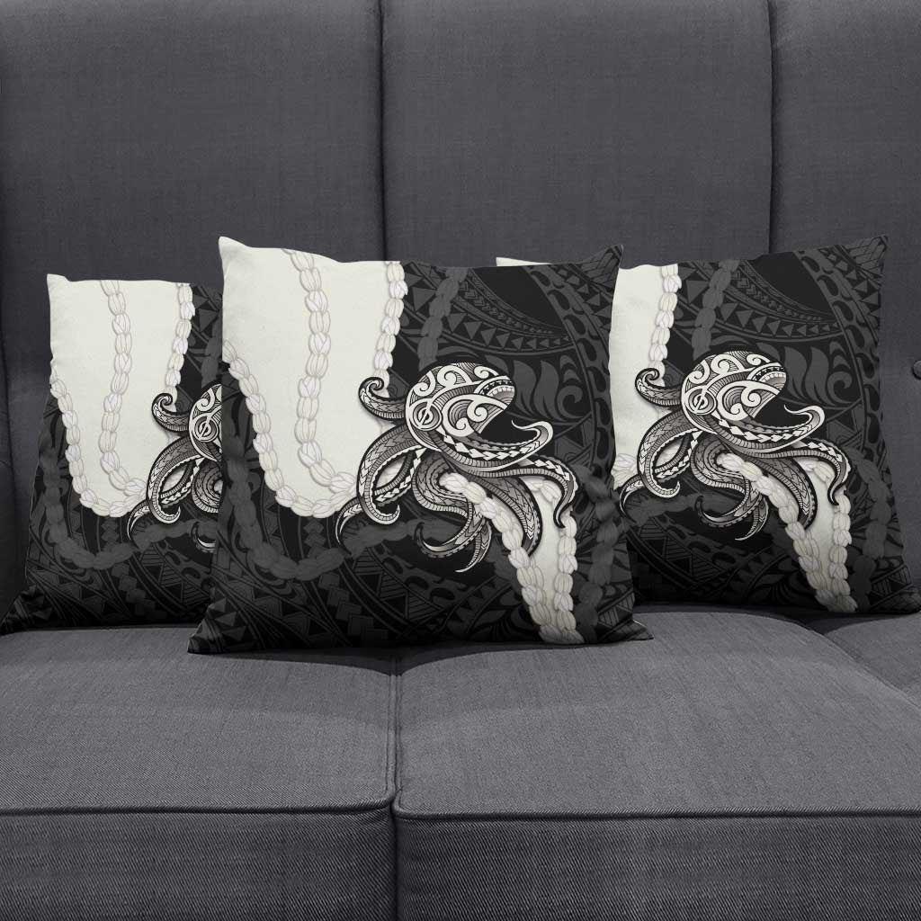 Black Polynesia Tribal Octopus Tattoo Pillow Cover Pikake Lei Polynesian Pattern