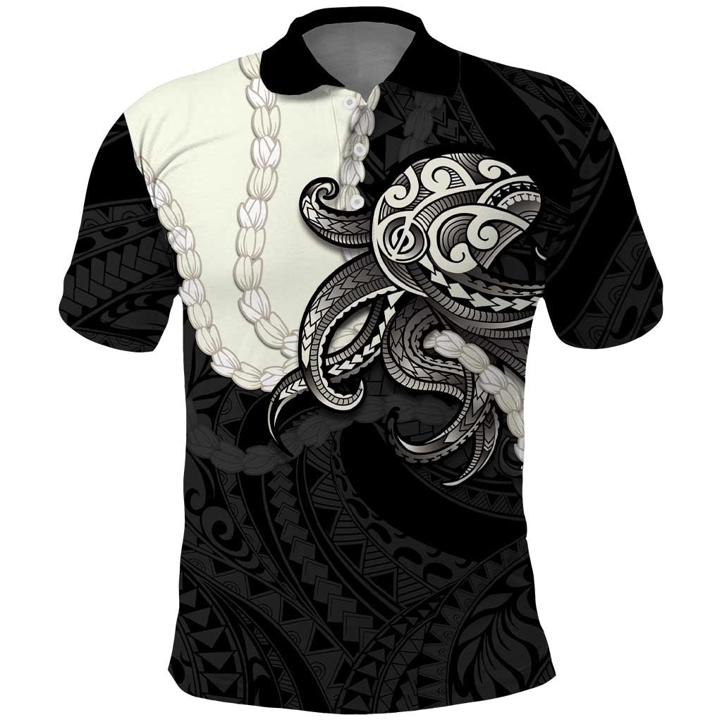 Black Polynesia Tribal Octopus Tattoo Polo Shirt Pikake Lei Polynesian Pattern LT14 Black - Polynesian Pride