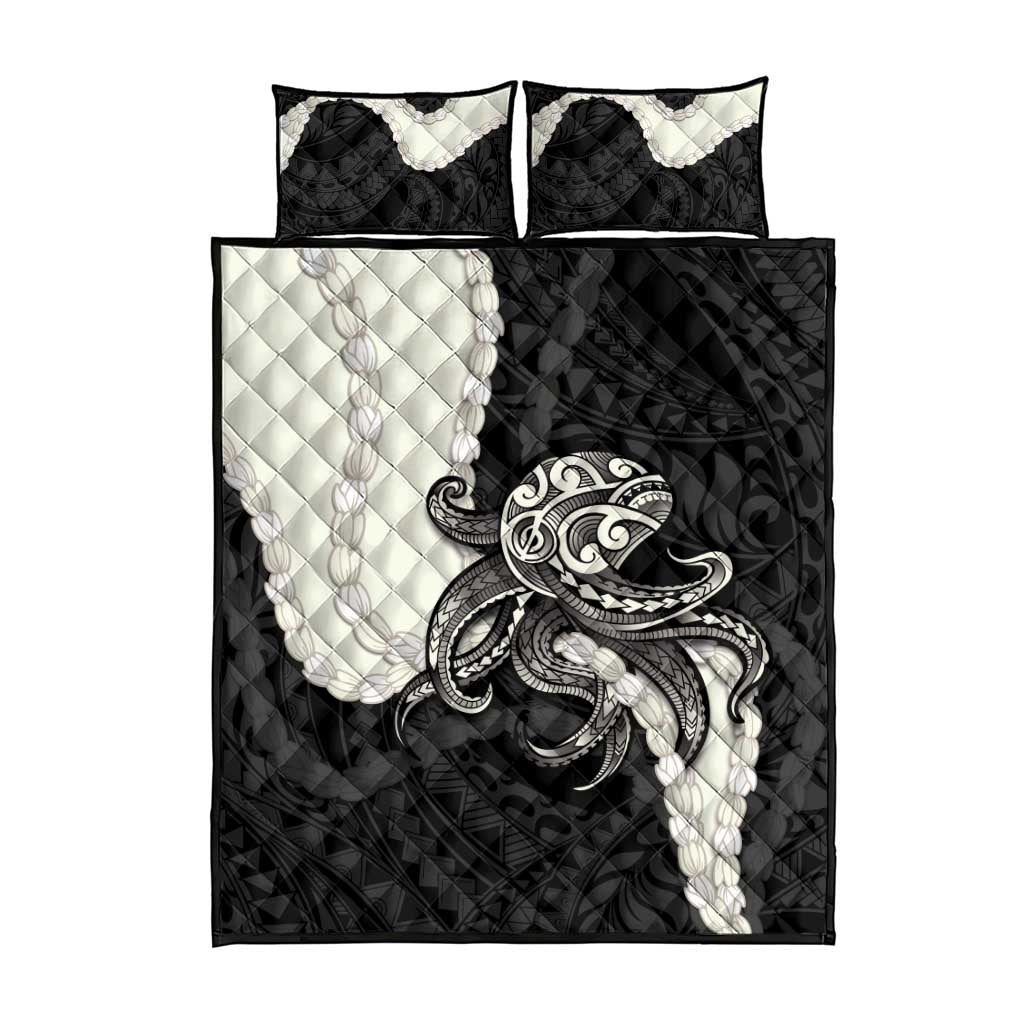 Black Polynesia Tribal Octopus Tattoo Quilt Bed Set Pikake Lei Polynesian Pattern LT14 - Polynesian Pride