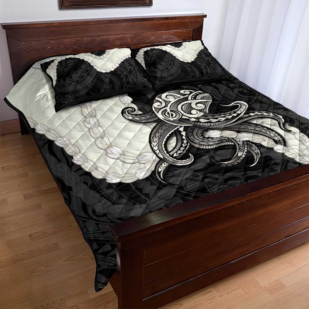 Black Polynesia Tribal Octopus Tattoo Quilt Bed Set Pikake Lei Polynesian Pattern LT14 - Polynesian Pride