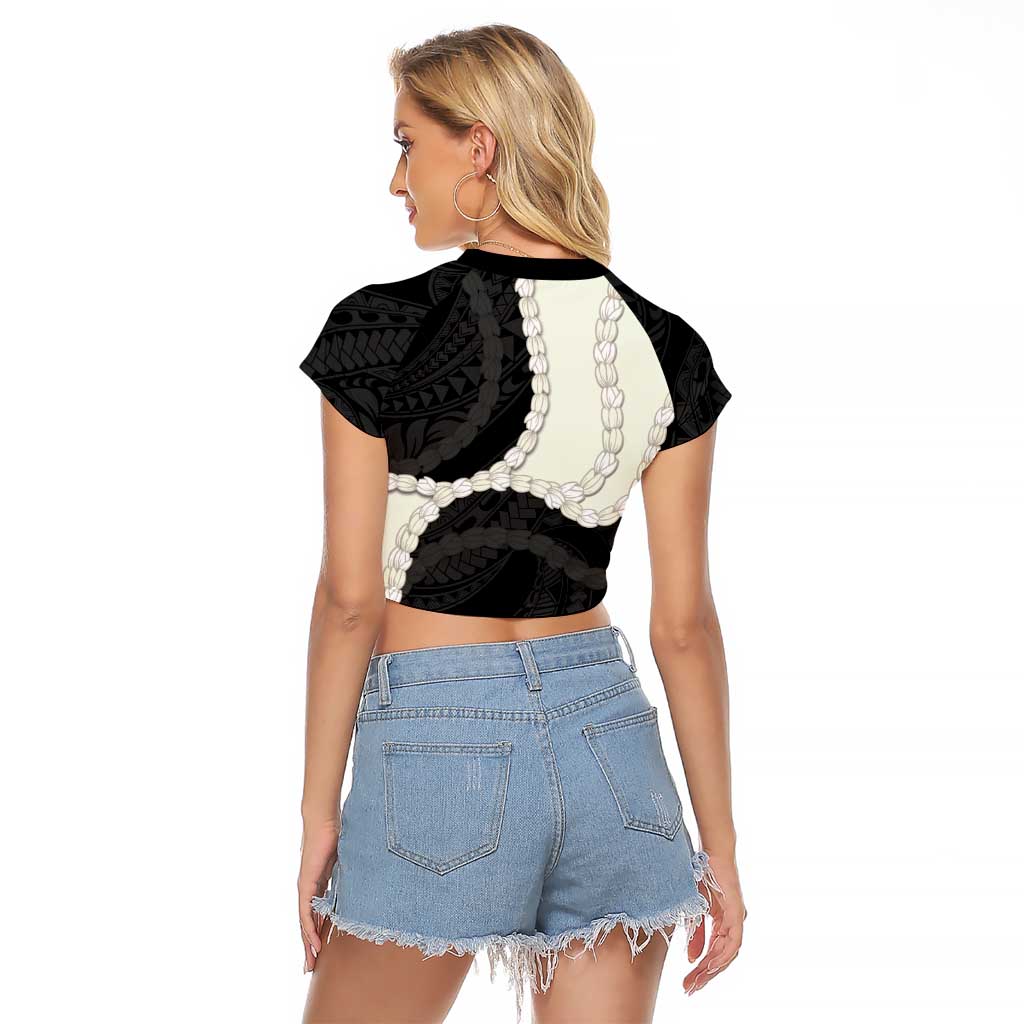 Black Polynesia Tribal Octopus Tattoo Raglan Cropped T Shirt Pikake Lei Polynesian Pattern LT14 - Polynesian Pride