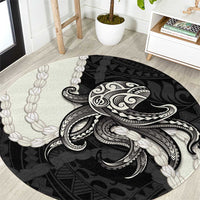 Black Polynesia Tribal Octopus Tattoo Round Carpet Pikake Lei Polynesian Pattern LT14 Black - Polynesian Pride