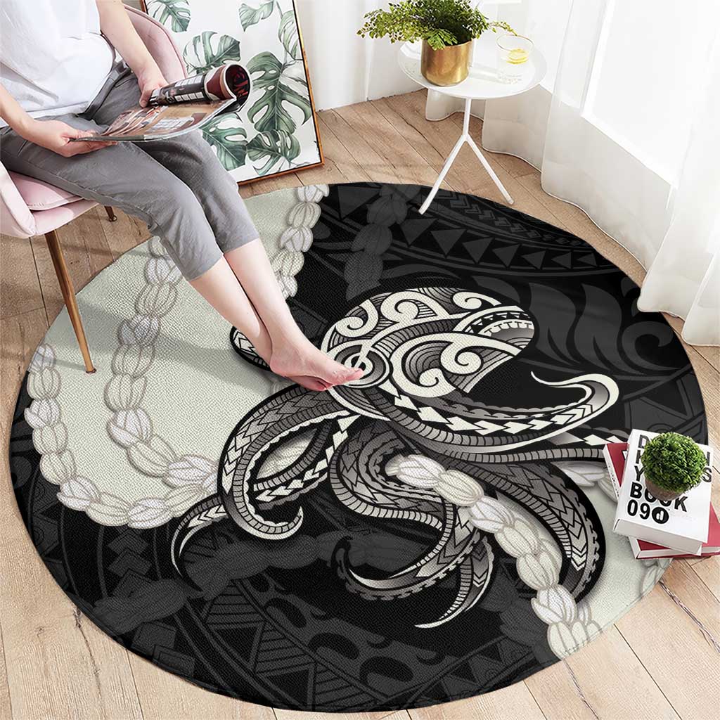 Black Polynesia Tribal Octopus Tattoo Round Carpet Pikake Lei Polynesian Pattern LT14 - Polynesian Pride