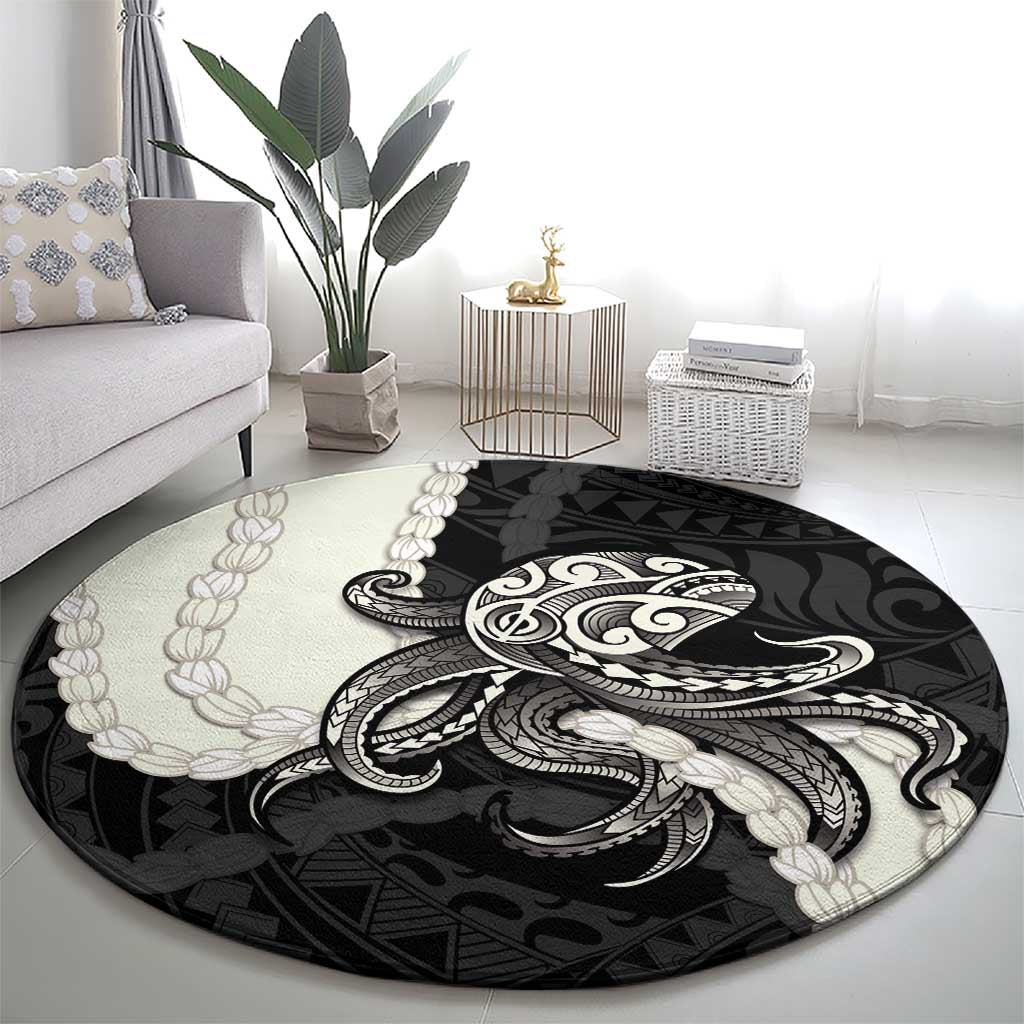Black Polynesia Tribal Octopus Tattoo Round Carpet Pikake Lei Polynesian Pattern LT14 - Polynesian Pride