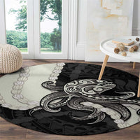 Black Polynesia Tribal Octopus Tattoo Round Carpet Pikake Lei Polynesian Pattern LT14 - Polynesian Pride