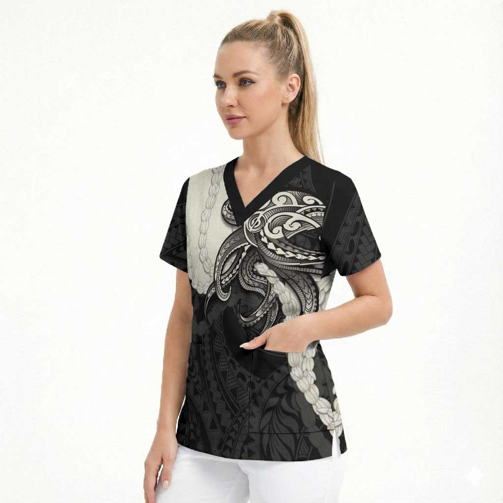 Black Polynesia Tribal Octopus Tattoo Scrub Top Pikake Lei Polynesian Pattern LT14 - Polynesian Pride
