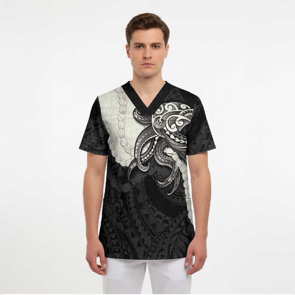 Black Polynesia Tribal Octopus Tattoo Scrub Top Pikake Lei Polynesian Pattern LT14 - Polynesian Pride