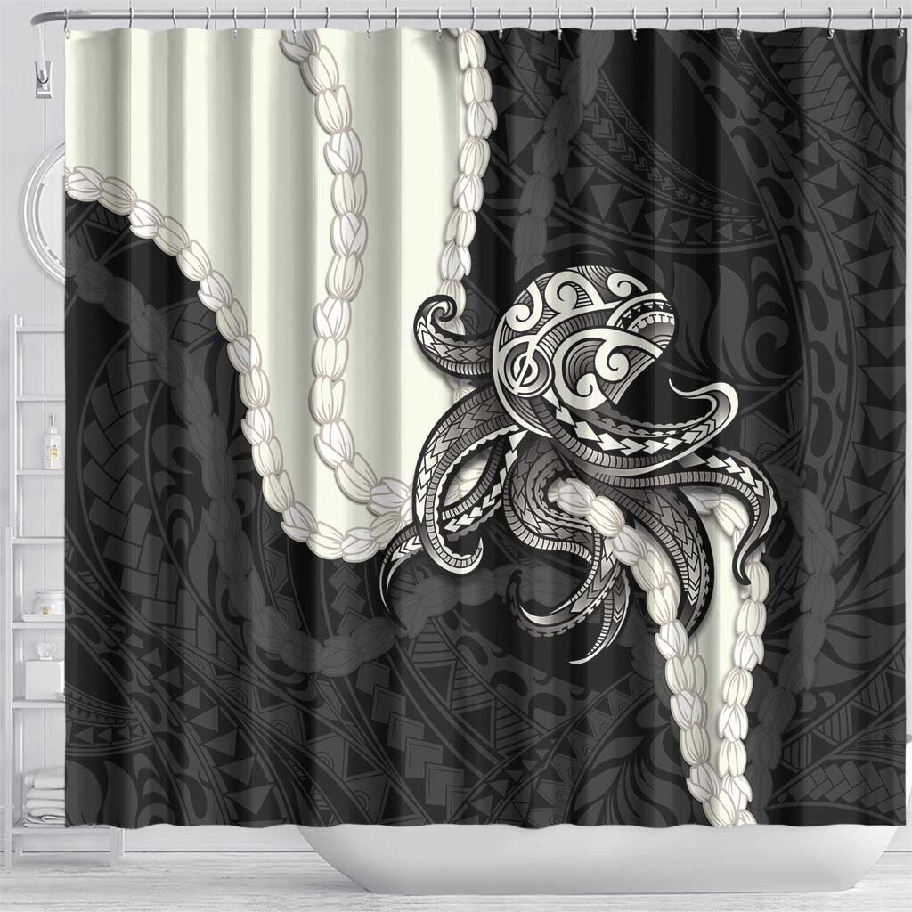 Black Polynesia Tribal Octopus Tattoo Shower Curtain Pikake Lei Polynesian Pattern LT14 - Polynesian Pride