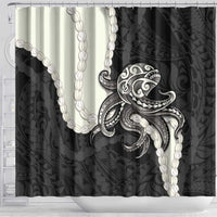 Black Polynesia Tribal Octopus Tattoo Shower Curtain Pikake Lei Polynesian Pattern LT14 - Polynesian Pride