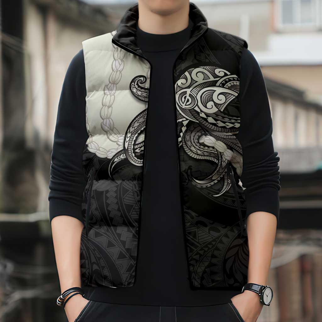 Black Polynesia Tribal Octopus Tattoo Sleeveless Puffer Jacket Pikake Lei Polynesian Pattern LT14 - Polynesian Pride