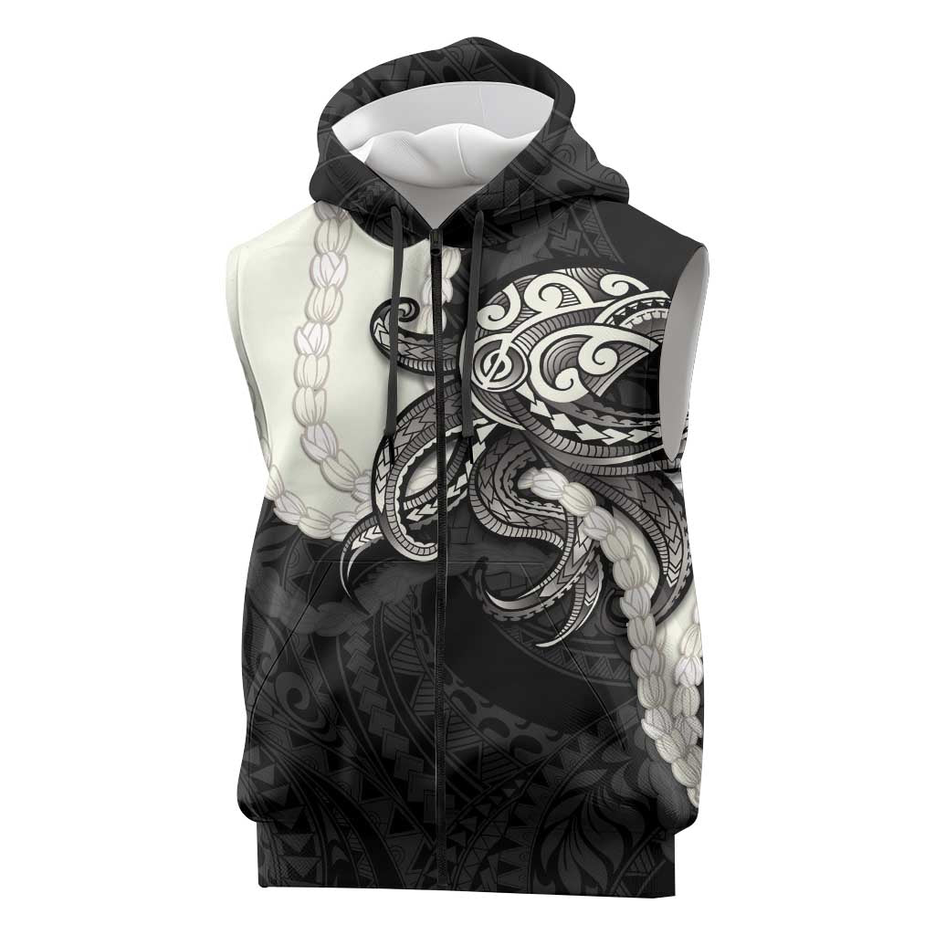 Black Polynesia Tribal Octopus Tattoo Sleeveless Zip Hoodie Pikake Lei Polynesian Pattern LT14 Black - Polynesian Pride