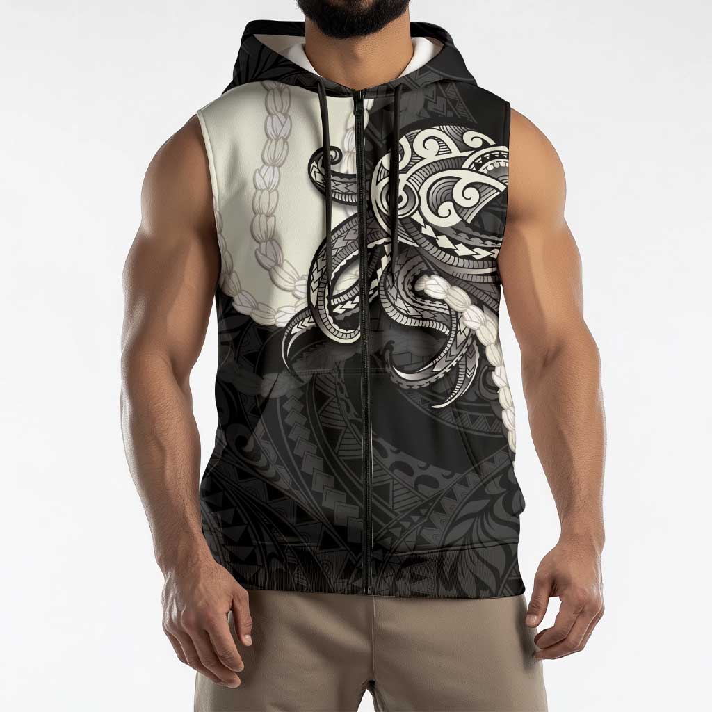 Black Polynesia Tribal Octopus Tattoo Sleeveless Zip Hoodie Pikake Lei Polynesian Pattern LT14 - Polynesian Pride