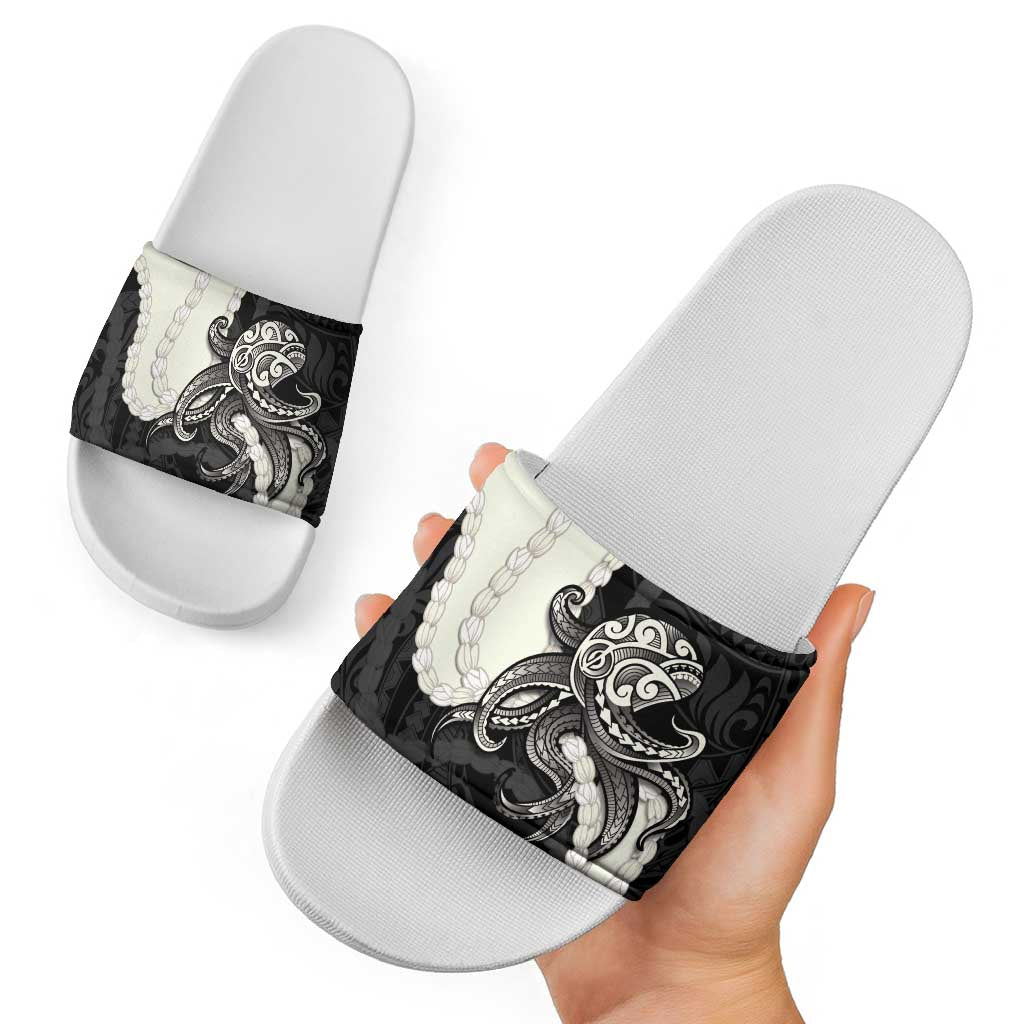 Black Polynesia Tribal Octopus Tattoo Slide Sandals Pikake Lei Polynesian Pattern LT14 - Polynesian Pride