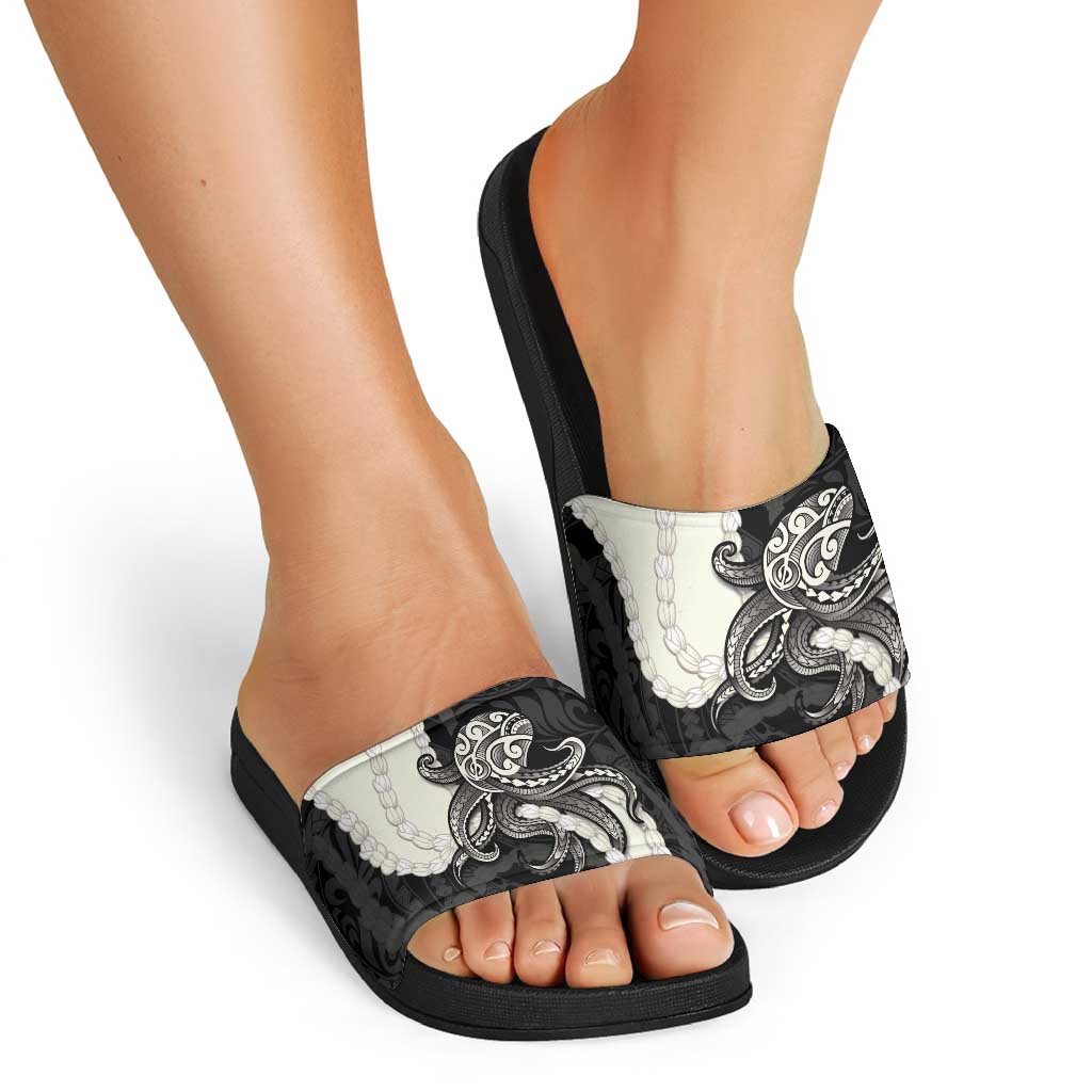 Black Polynesia Tribal Octopus Tattoo Slide Sandals Pikake Lei Polynesian Pattern LT14 - Polynesian Pride