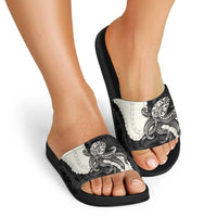 Black Polynesia Tribal Octopus Tattoo Slide Sandals Pikake Lei Polynesian Pattern LT14 - Polynesian Pride