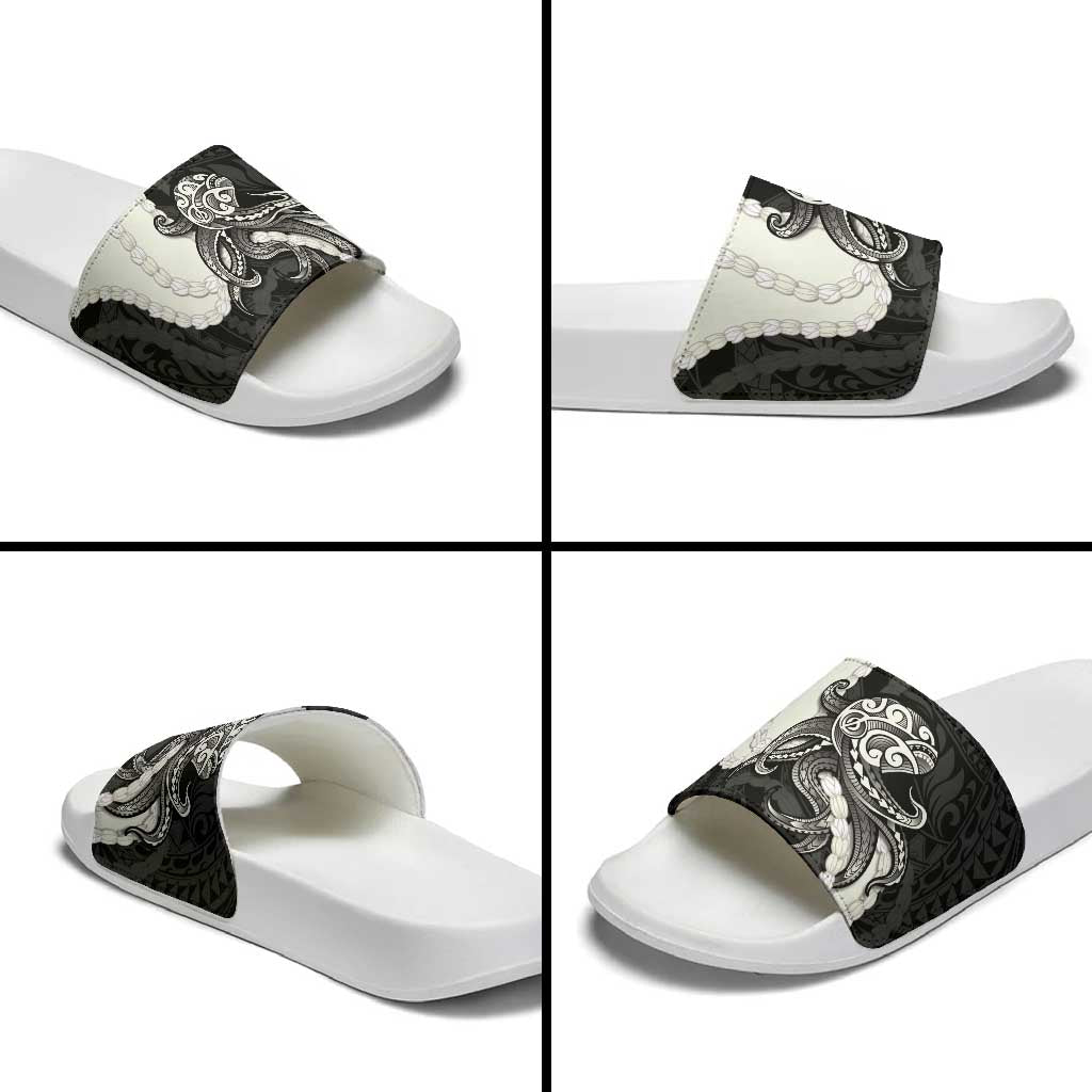 Black Polynesia Tribal Octopus Tattoo Slide Sandals Pikake Lei Polynesian Pattern LT14 - Polynesian Pride