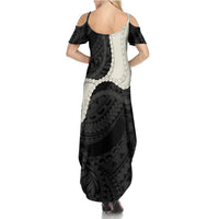 Black Polynesia Tribal Octopus Tattoo Summer Maxi Dress Pikake Lei Polynesian Pattern