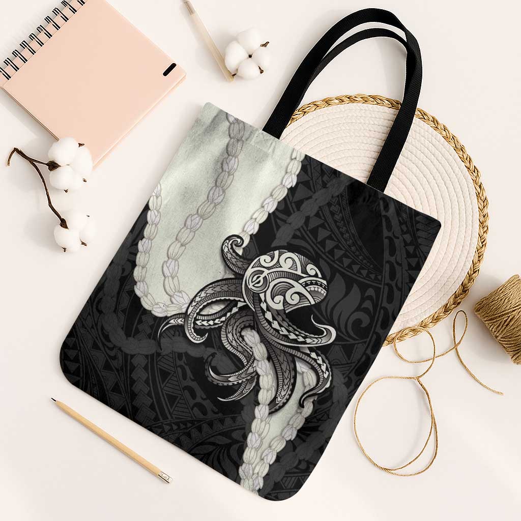 Black Polynesia Tribal Octopus Tattoo Tote Bag Pikake Lei Polynesian Pattern