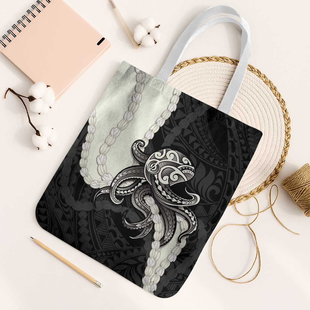 Black Polynesia Tribal Octopus Tattoo Tote Bag Pikake Lei Polynesian Pattern