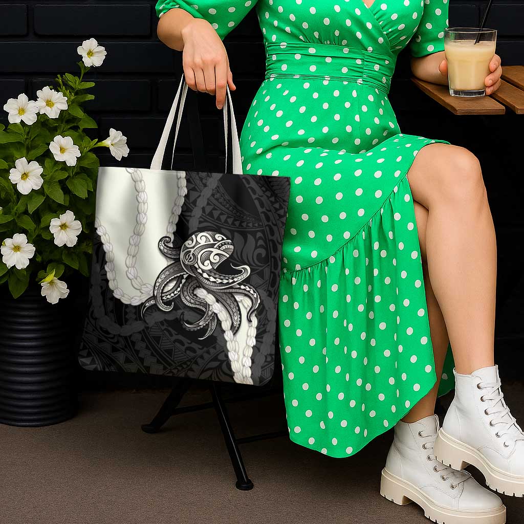 Black Polynesia Tribal Octopus Tattoo Tote Bag Pikake Lei Polynesian Pattern