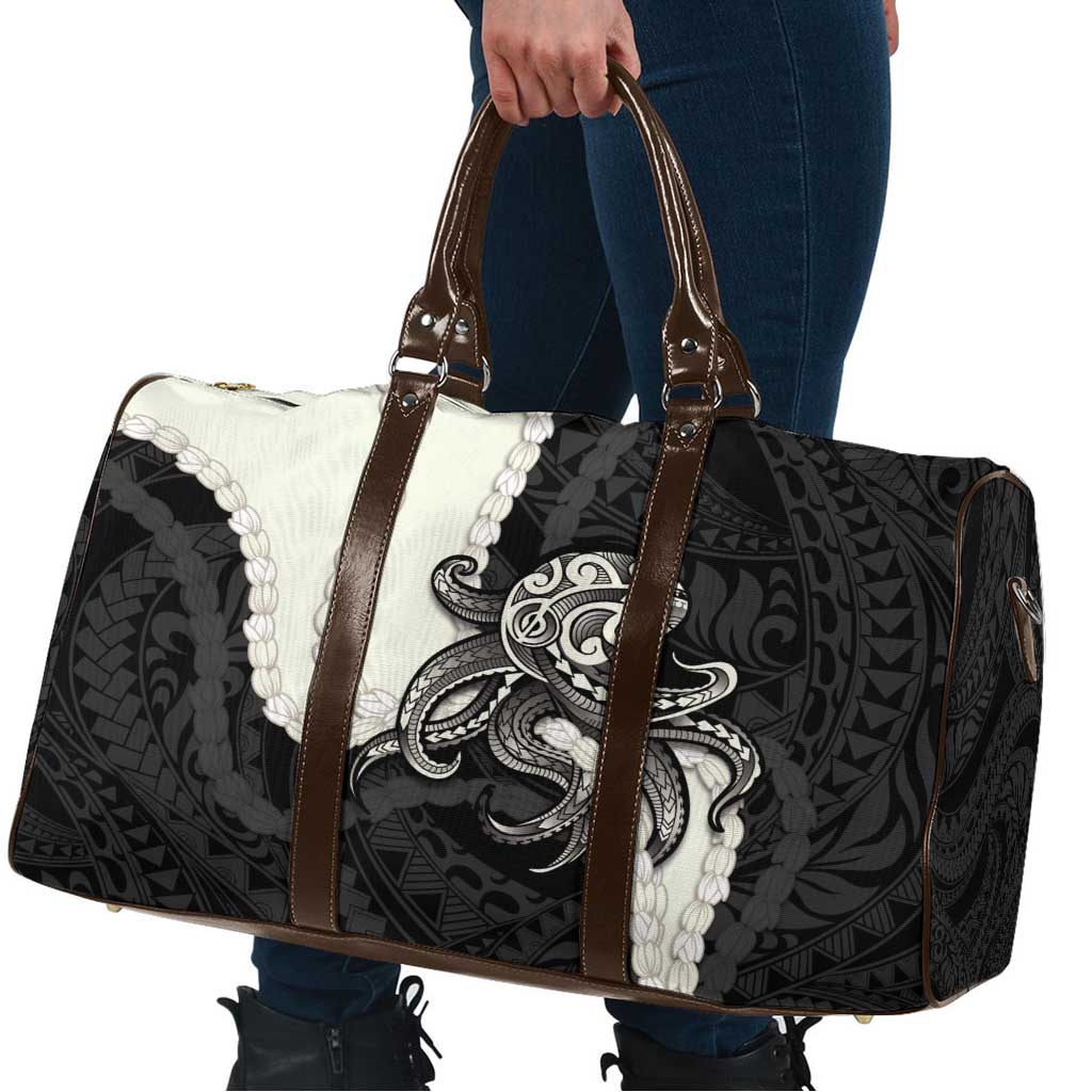 Black Polynesia Tribal Octopus Tattoo Travel Bag Pikake Lei Polynesian Pattern