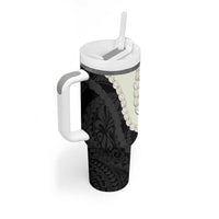 Black Polynesia Tribal Octopus Tattoo Tumbler With Handle Pikake Lei Polynesian Pattern LT14 - Polynesian Pride