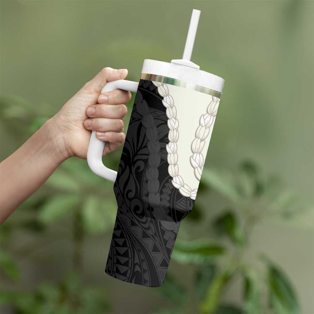 Black Polynesia Tribal Octopus Tattoo Tumbler With Handle Pikake Lei Polynesian Pattern LT14 - Polynesian Pride