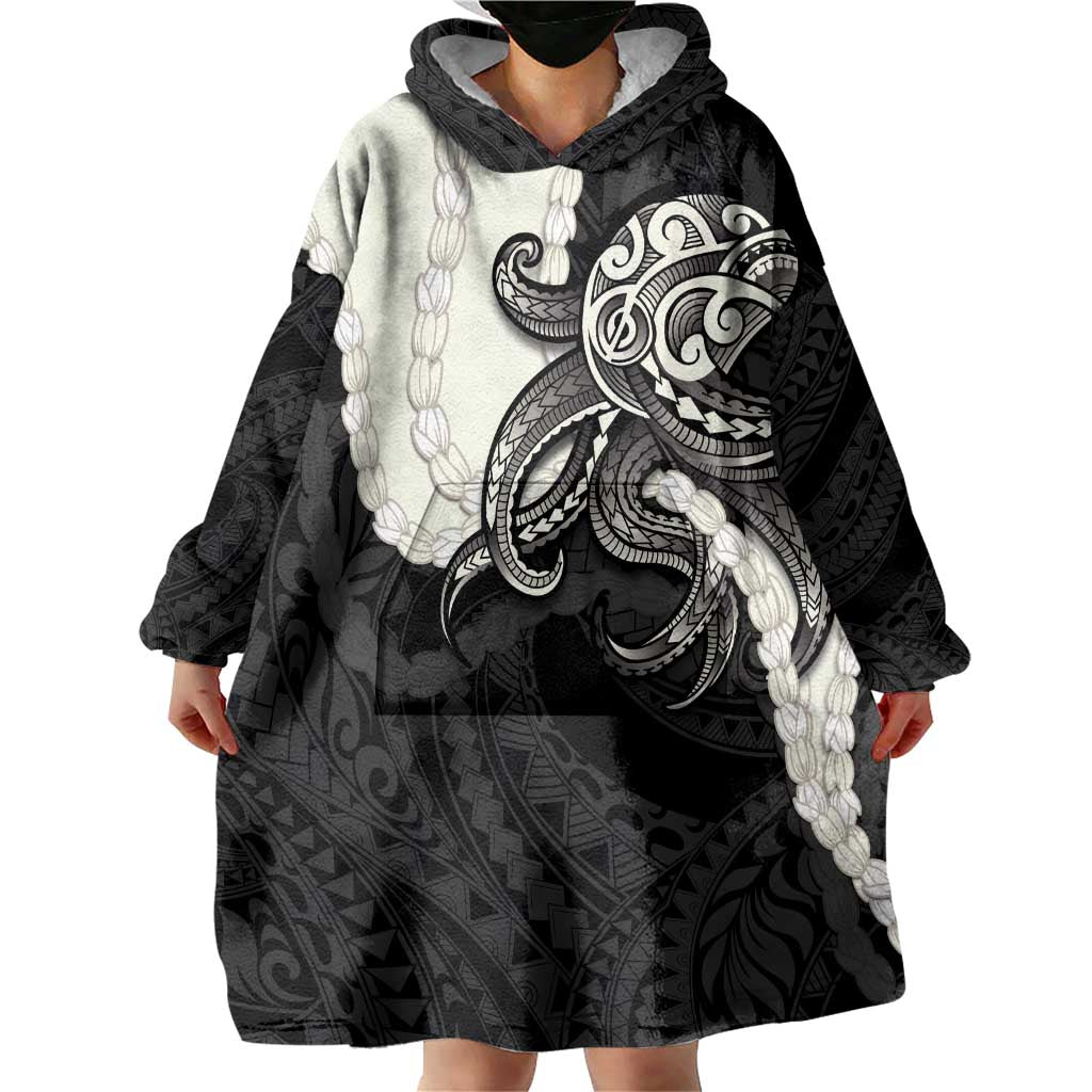 Black Polynesia Tribal Octopus Tattoo Wearable Blanket Hoodie Pikake Lei Polynesian Pattern LT14 - Polynesian Pride