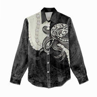 Black Polynesia Tribal Octopus Tattoo Women Casual Shirt Pikake Lei Polynesian Pattern LT14 - Polynesian Pride