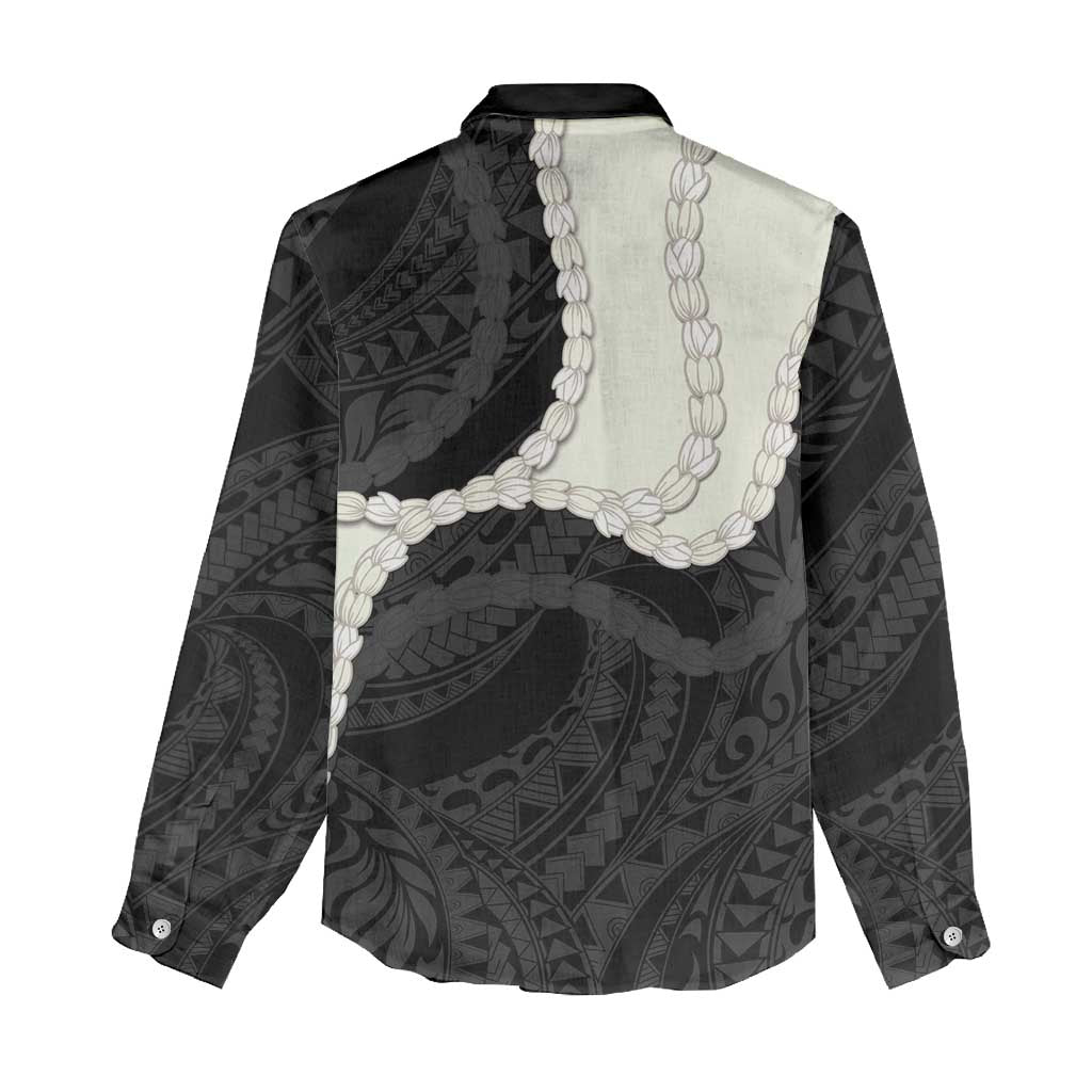 Black Polynesia Tribal Octopus Tattoo Women Casual Shirt Pikake Lei Polynesian Pattern LT14 - Polynesian Pride