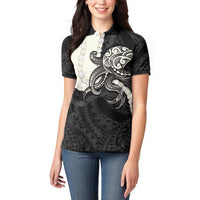 Black Polynesia Tribal Octopus Tattoo Women Polo Shirt Pikake Lei Polynesian Pattern LT14 - Polynesian Pride