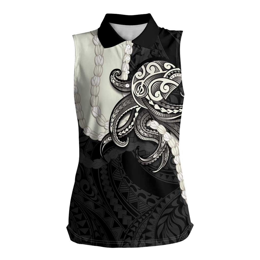 Black Polynesia Tribal Octopus Tattoo Women Sleeveless Polo Shirt Pikake Lei Polynesian Pattern LT14 Female Black - Polynesian Pride
