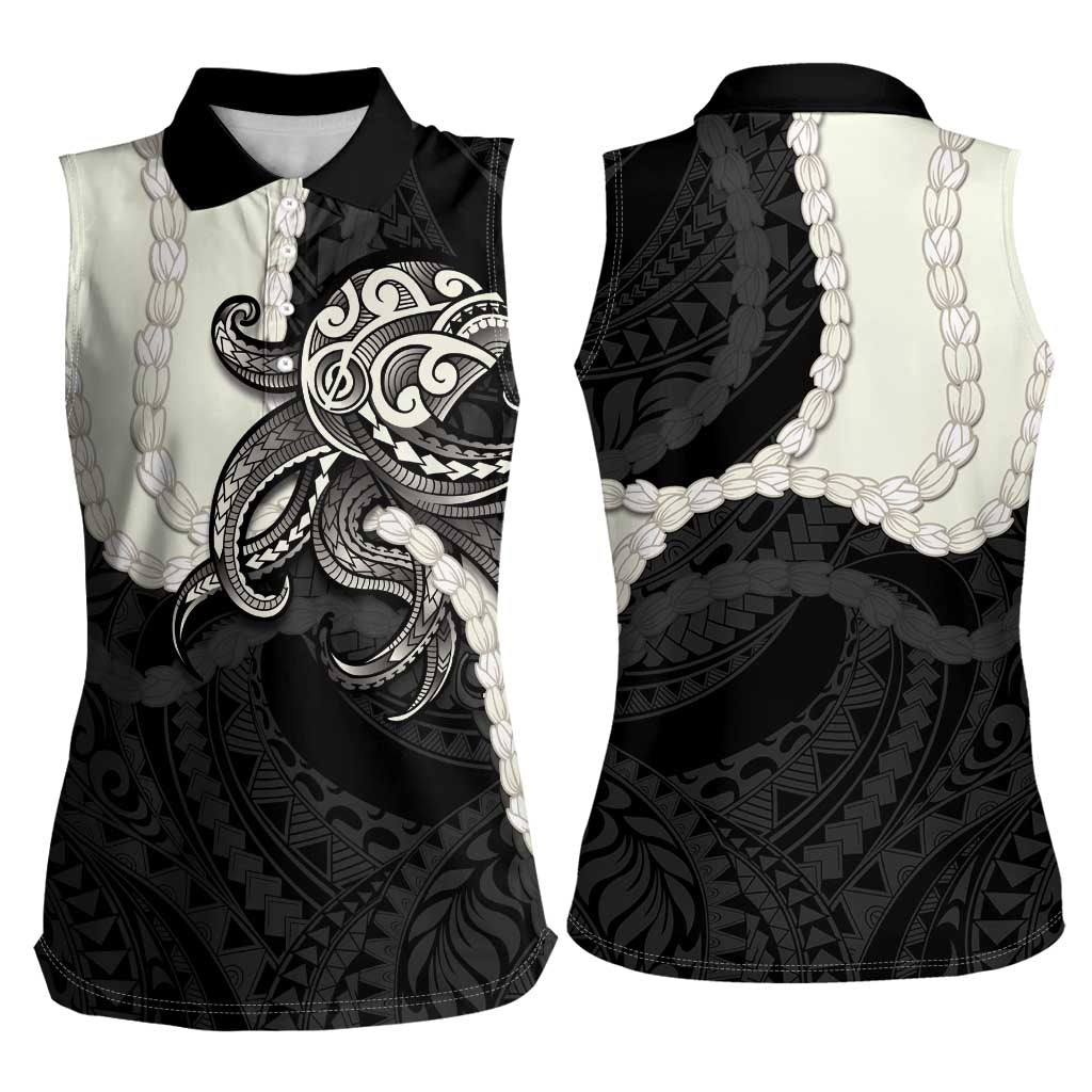 Black Polynesia Tribal Octopus Tattoo Women Sleeveless Polo Shirt Pikake Lei Polynesian Pattern LT14 - Polynesian Pride