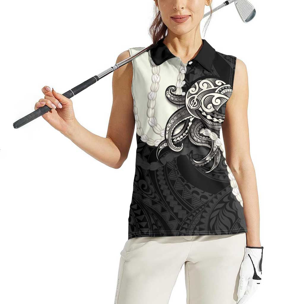 Black Polynesia Tribal Octopus Tattoo Women Sleeveless Polo Shirt Pikake Lei Polynesian Pattern LT14 - Polynesian Pride