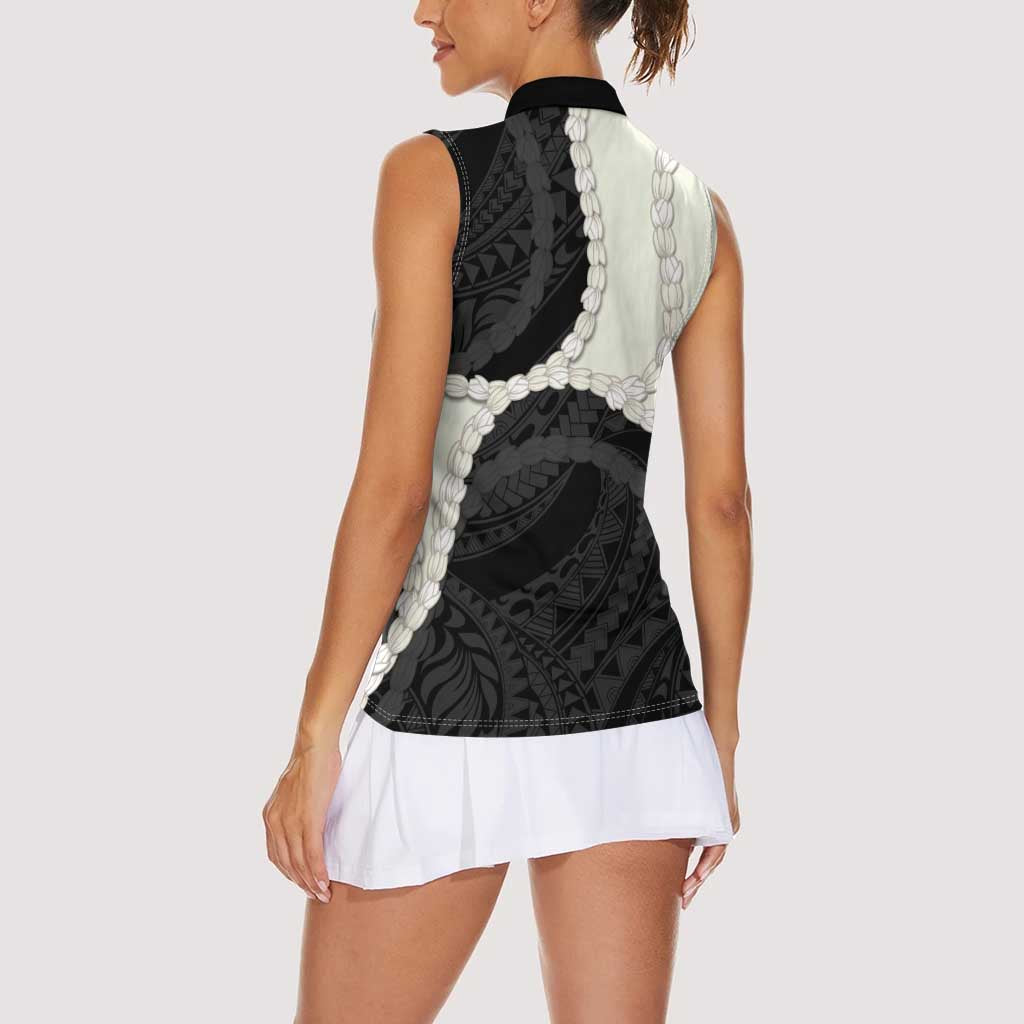 Black Polynesia Tribal Octopus Tattoo Women Sleeveless Polo Shirt Pikake Lei Polynesian Pattern LT14 - Polynesian Pride