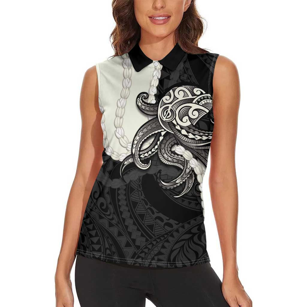 Black Polynesia Tribal Octopus Tattoo Women Sleeveless Polo Shirt Pikake Lei Polynesian Pattern LT14 - Polynesian Pride