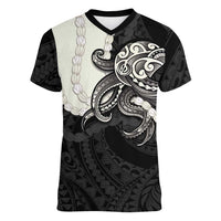 Black Polynesia Tribal Octopus Tattoo Women V-Neck T-Shirt Pikake Lei Polynesian Pattern LT14 Female Black - Polynesian Pride