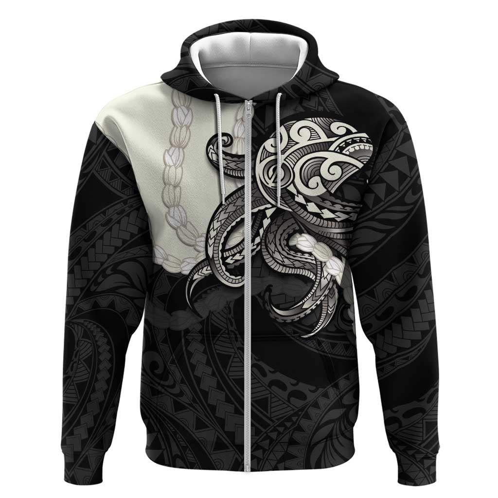 Black Polynesia Tribal Octopus Tattoo Zip Hoodie Pikake Lei Polynesian Pattern LT14 Zip Hoodie Black - Polynesian Pride