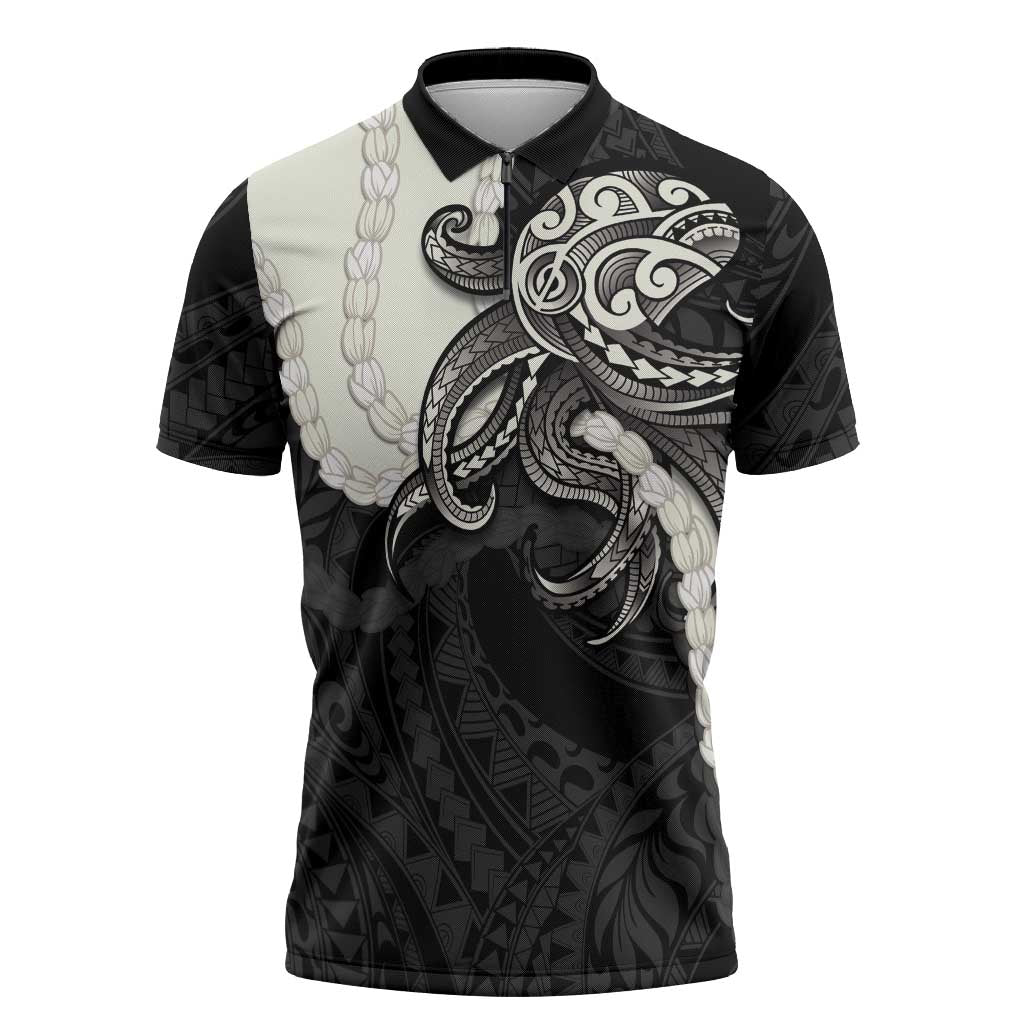 Black Polynesia Tribal Octopus Tattoo Zipper Polo Shirt Pikake Lei Polynesian Pattern LT14 Black - Polynesian Pride