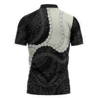 Black Polynesia Tribal Octopus Tattoo Zipper Polo Shirt Pikake Lei Polynesian Pattern LT14 - Polynesian Pride