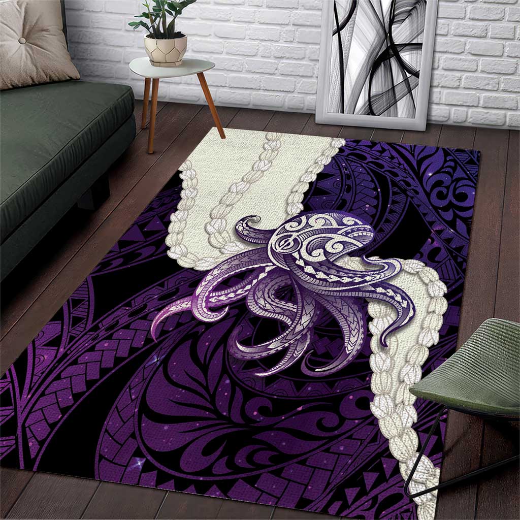 Purple Galaxy Polynesia Tribal Octopus Tattoo Area Rug Pikake Lei Polynesian Pattern