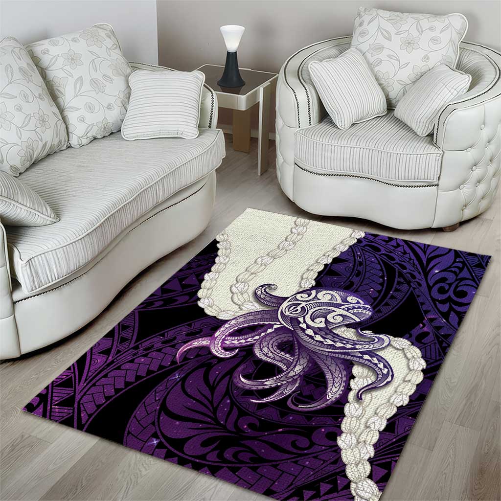Purple Galaxy Polynesia Tribal Octopus Tattoo Area Rug Pikake Lei Polynesian Pattern