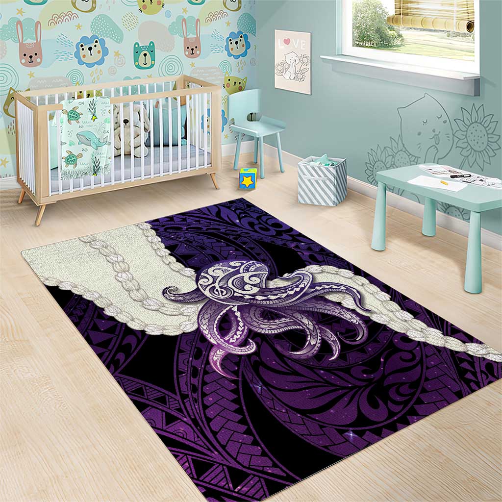 Purple Galaxy Polynesia Tribal Octopus Tattoo Area Rug Pikake Lei Polynesian Pattern