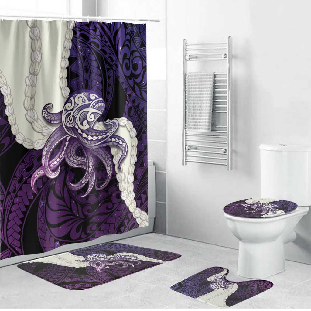 Purple Galaxy Polynesia Tribal Octopus Tattoo Bathroom Set Pikake Lei Polynesian Pattern LT14 Bathroom Set (4 pcs) Purple - Polynesian Pride