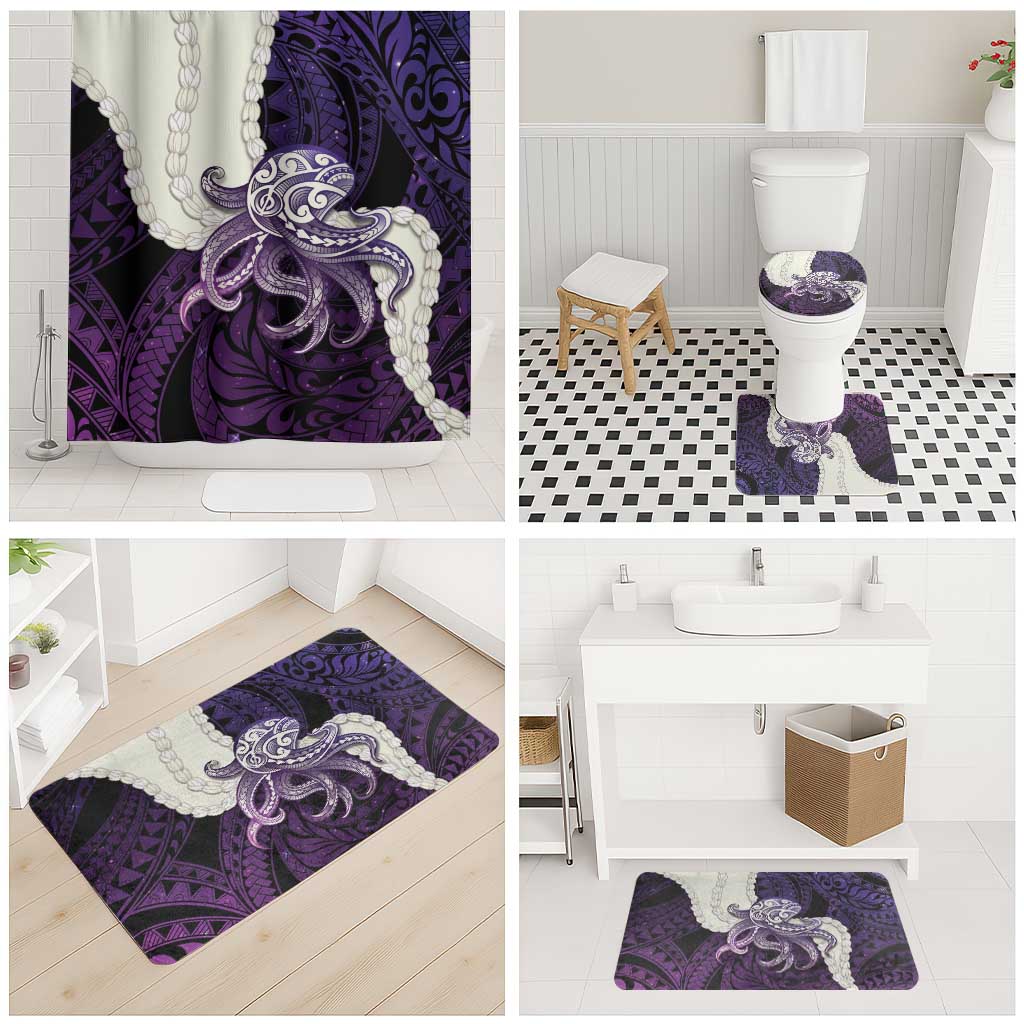 Purple Galaxy Polynesia Tribal Octopus Tattoo Bathroom Set Pikake Lei Polynesian Pattern LT14 - Polynesian Pride